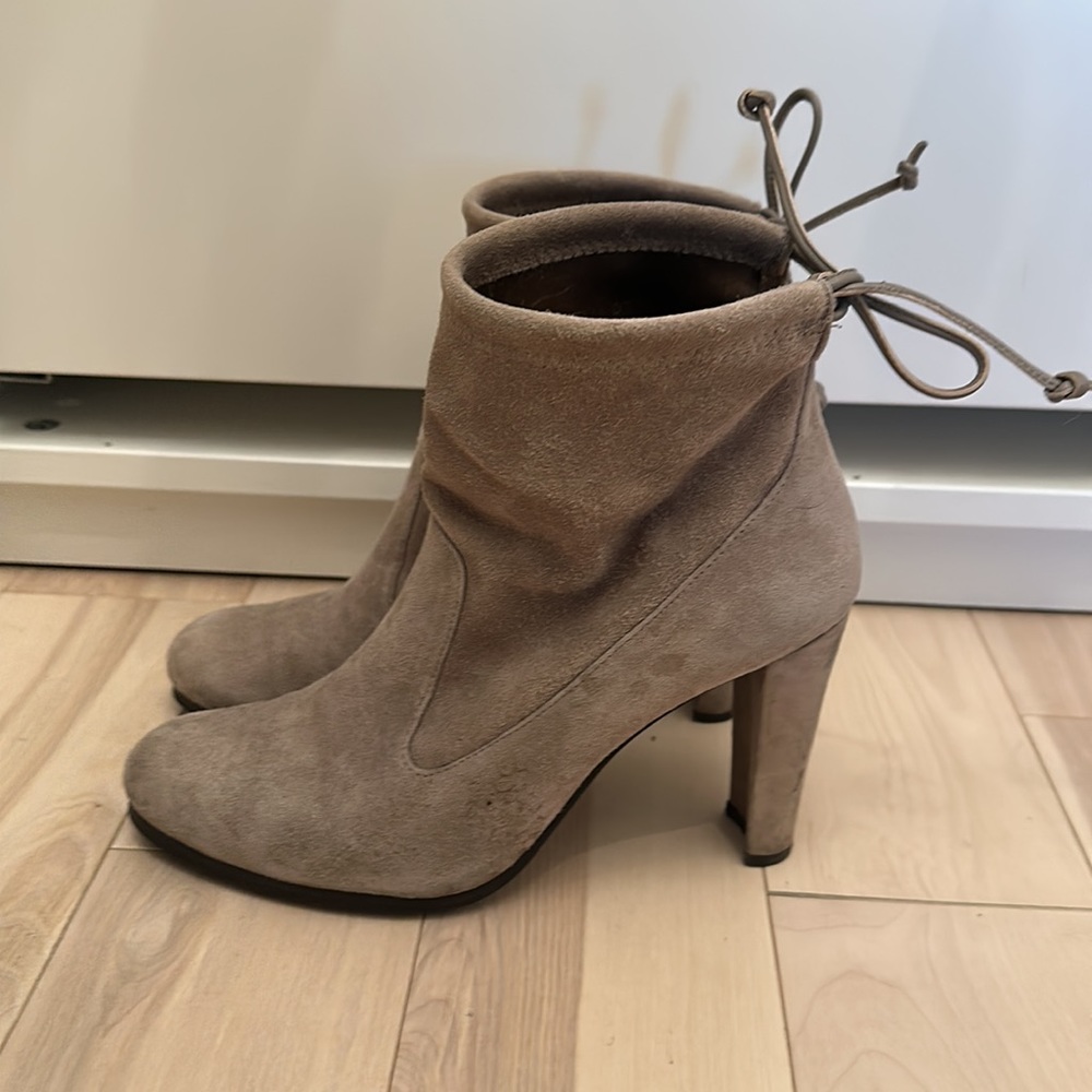 Stuart Weitzman Suede Grey Perfection Ankle Bow tie Boots